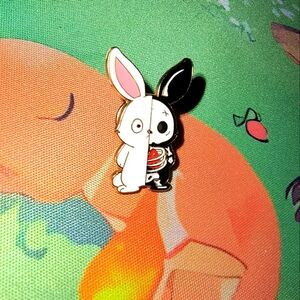 Cute Bunny Enamel Pin - Black and White